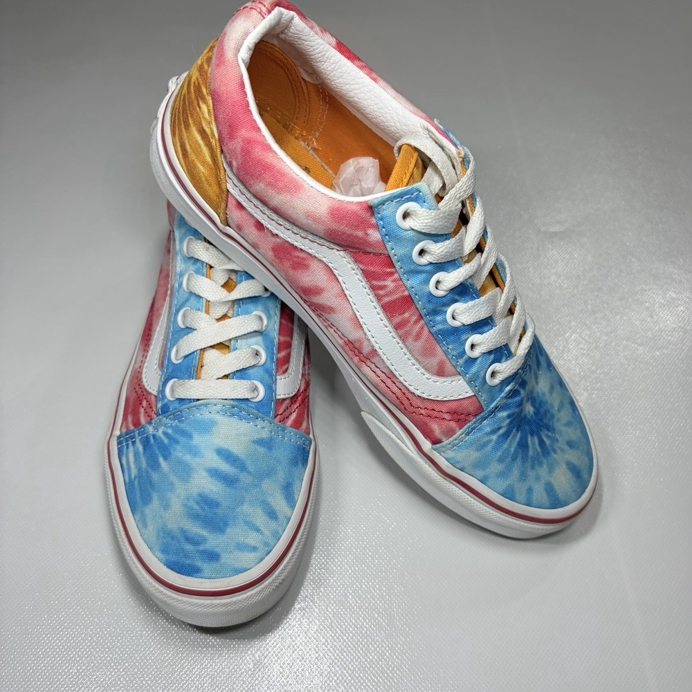 Vans Old Skool Tie Dye Sneakers Youth Size 4.5 Multicolor Pink Blue Lace Up Shoe